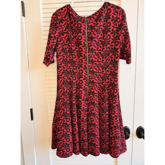 Danny & Nicole Fit & Flare Dress Women’s 12 Red Black Jacquard Knit Half Sleeve - Picture 9 of 9